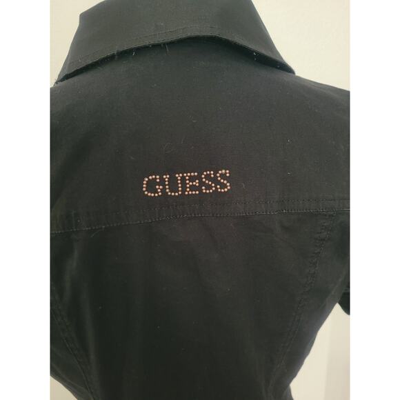 Y2k Guess Button Up Mini Shirt Dress Size M Black Utility Preppy Goth Office - Picture 5 of 12